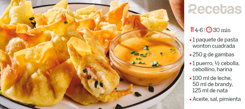 Saquitos crujientes rellenos de gambas